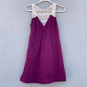 CHARLOTTE RUSSE SMALL Purple V-Neck Babydoll Lace Back Mini Dress
